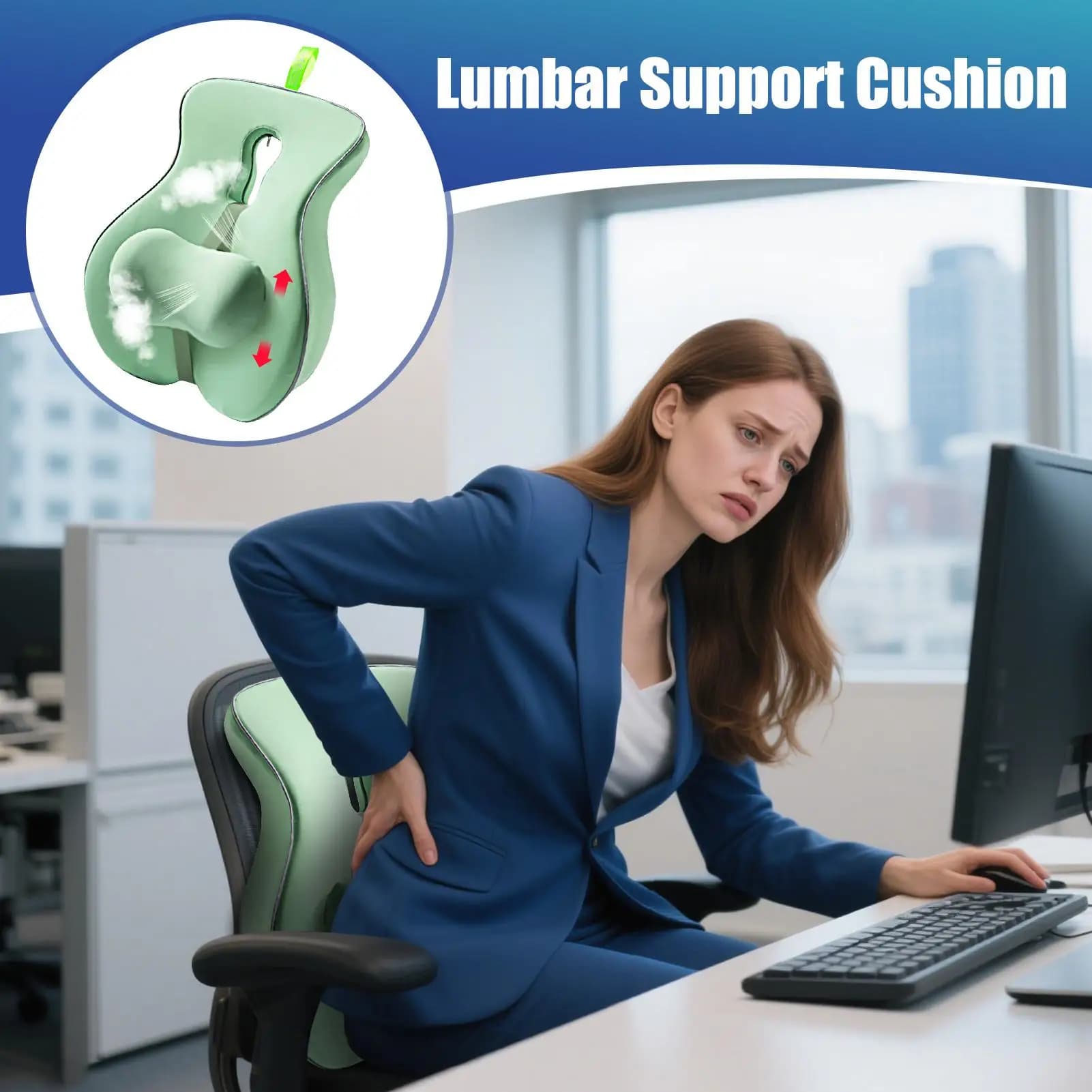 Cuscino di supporto lombare Cuscino per schienale inferiore Cuscino per sedia Cuscino ergonomico Schienale in memory foam per divano letto Sedia per auto Casa Anziani