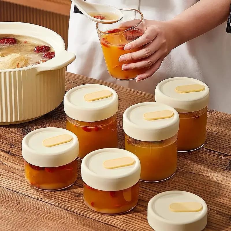 Barattolo in Vetro per Alimenti 240/400ML con Coperchio Sigillato in Silicone, Resistente al Calore, Adatto al Microonde, Contenitore per Zuppe, Succhi e Cereali