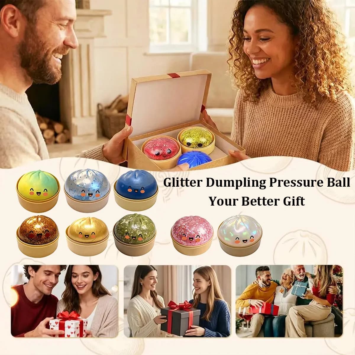 Dumpling Gigante Squishy con Glitter, Palline Antistress Colorate a Forma di Dumpling, Giocattolo Sensoriale Fidget, Palla di Pasta Spremibile per Alleviare lo Stress