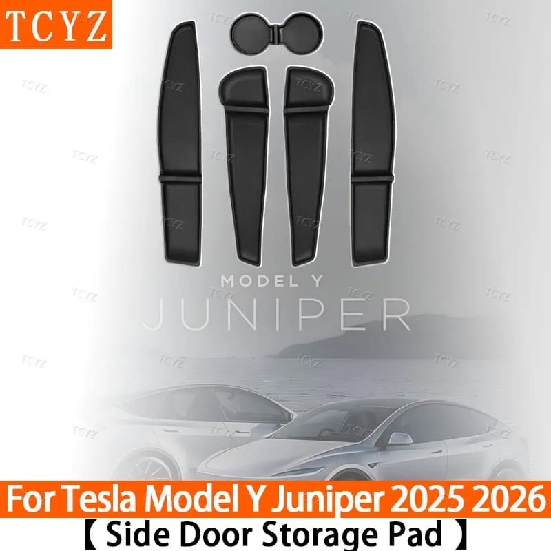 For Tesla Model Y Juniper 2025: Car doormats (5 pcs) in TPE, organizer mat for cup holders and central control compartment, car accessories