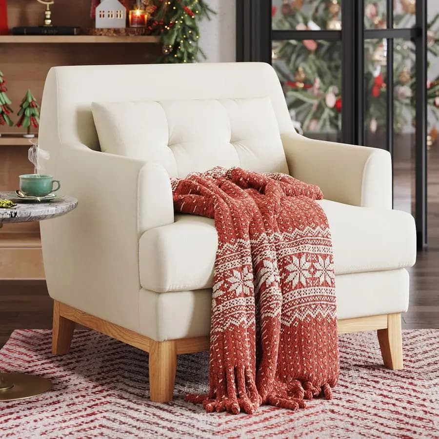 Poltrona Accent, Grande Poltrona da Lettura con Base in Legno di Gomma, Poltrona Moderna Stile Mid-Century con Cuscino Lombare, Comoda Poltrona Singola