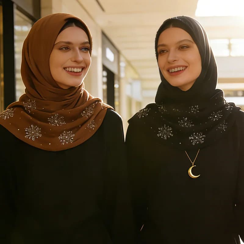 Nuovo Hijab Musulmano Lungo 70x170cm in Chiffon con Fiocchi di Neve in Strass, 25 Colori, Lussuoso, Comodo da Indossare, Non Caldo, Stile Etnico