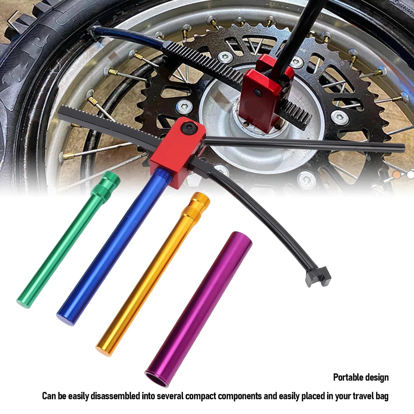 Attrezzi per Cambio Pneumatici da Moto Fuoristrada, Cambio Rapido e Senza Sforzo, Include Aste di Supporto da 15, 17, 20, 25mm per Ruote da 16 a 21 Pollici