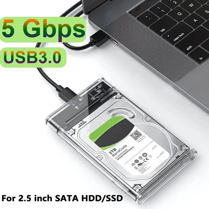 2.5 inch HDD/SSD SATA housing with transparent design, universal USB 2.0 external conversion kit