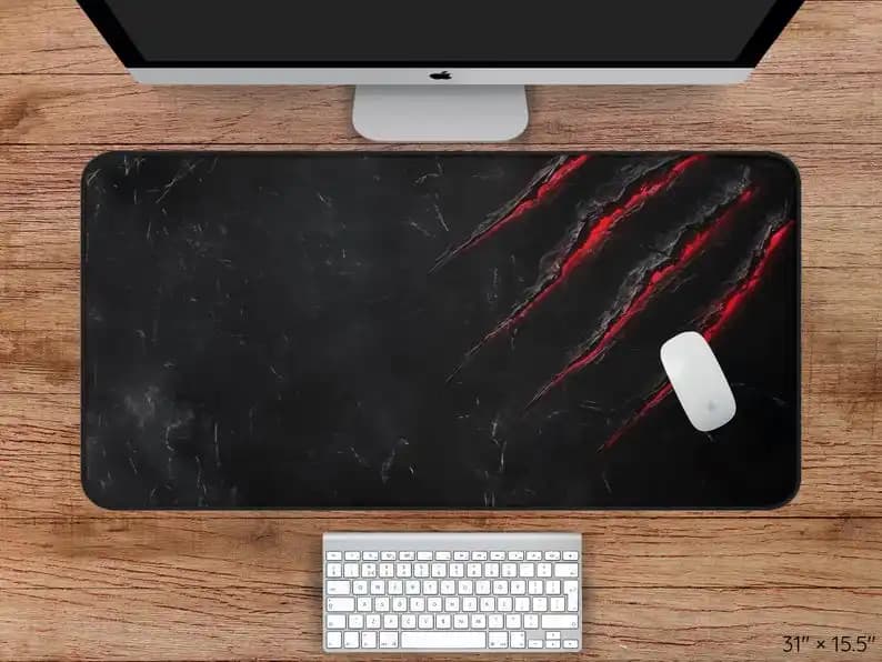 Tappetini da scrivania da gioco rossi e neri fantastici, tappetino per mouse antiscivolo e impermeabile, simpatico protettore per il desktop, un regalo perfetto per gli amici.