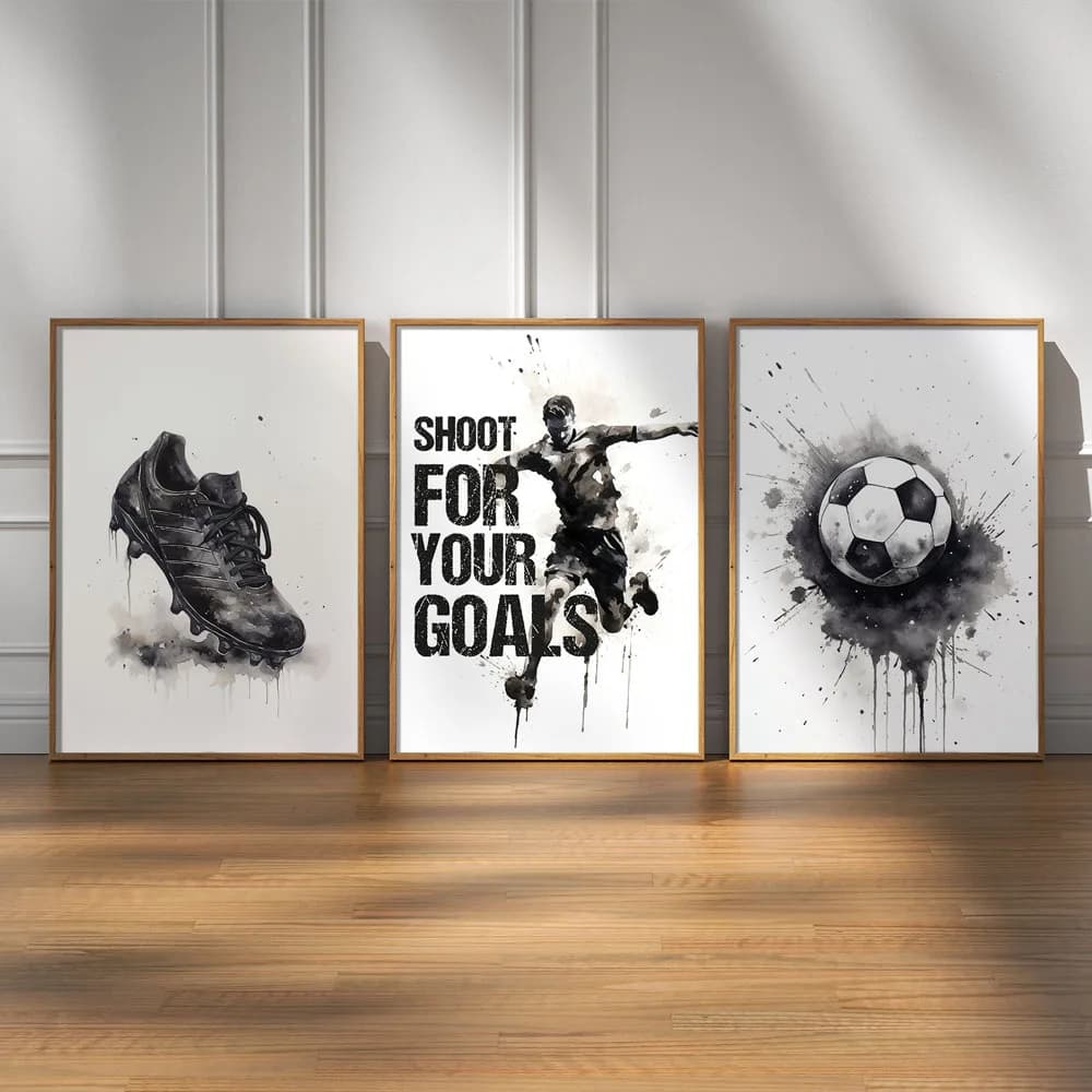 Set of 3 prints on football wall canvas, kids bedroom decorations, teen room decorations, football gifts, frameless