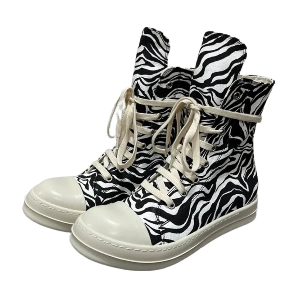 Men's High-TOP Shoes Casual Women Canvas Sneakers Lace Up Luxury Zipper Hip Hop Autumn Flats Designer Male Boots