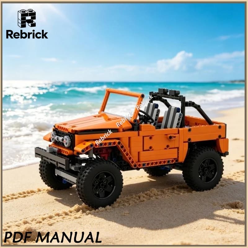 Kit di Costruzione Modello di Jeep 4x4 Fuoristrada Arancione con Tetto Apribile, Blocchi Tecnici MOC