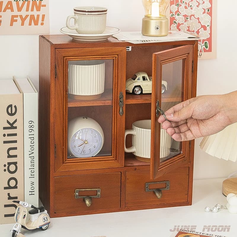 Wooden Drawer-style Storage Box Display Cabinet Desktop Makeup Skincare Organizer Cup Holder Kitchen Cupboard Storage Cabinet