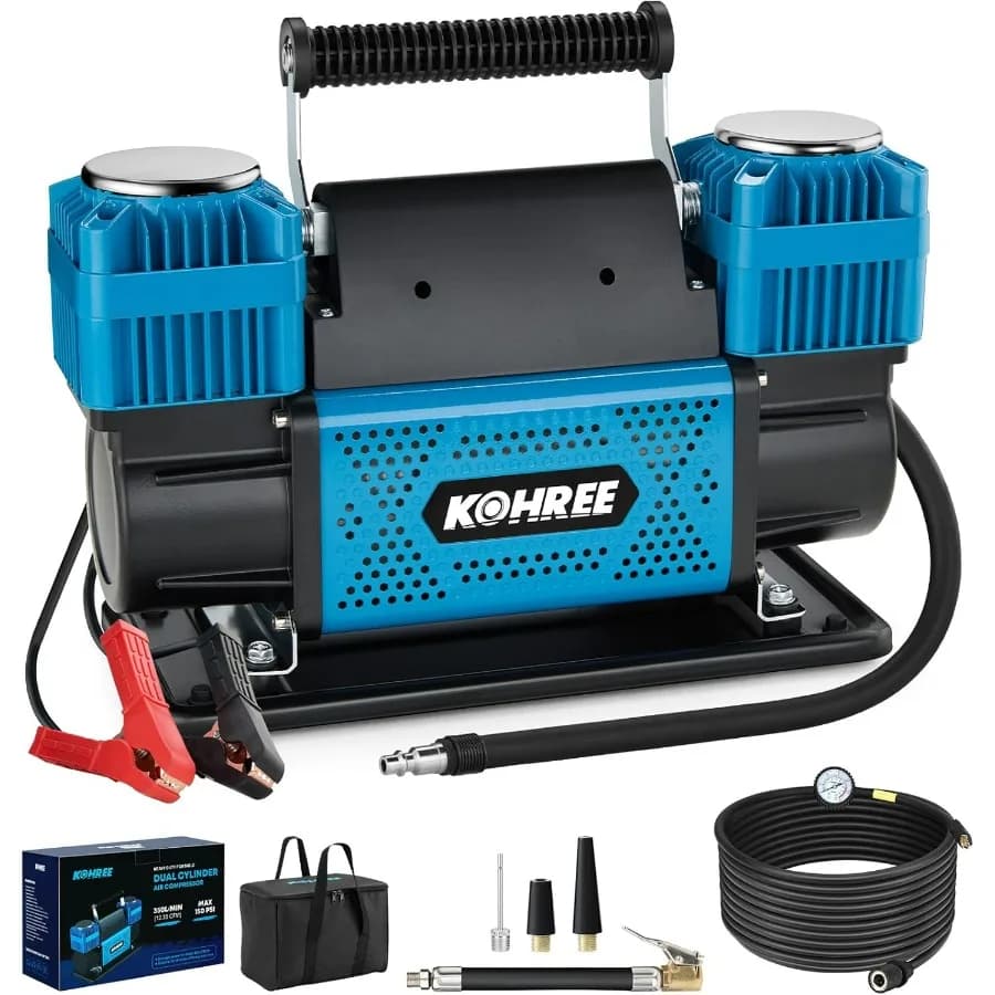 Compressore d'aria a doppio cilindro 12V 12,35 piedi/min Gonfiatore rapido per pneumatici Pompa per pneumatici portatile per carichi pesanti con massimo 150 PSI per fuoristrada Tru