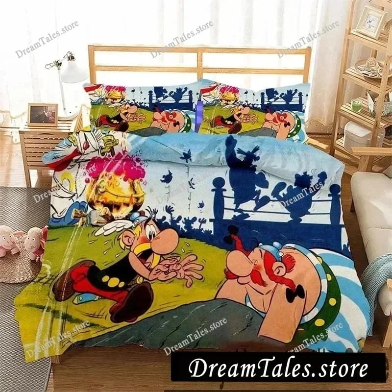 Set di biancheria da letto con stampa 3D Asterix e Obelix, copripiumino matrimoniale, singolo, king size, federa, per ragazzi, ragazze, adulti, camera da letto