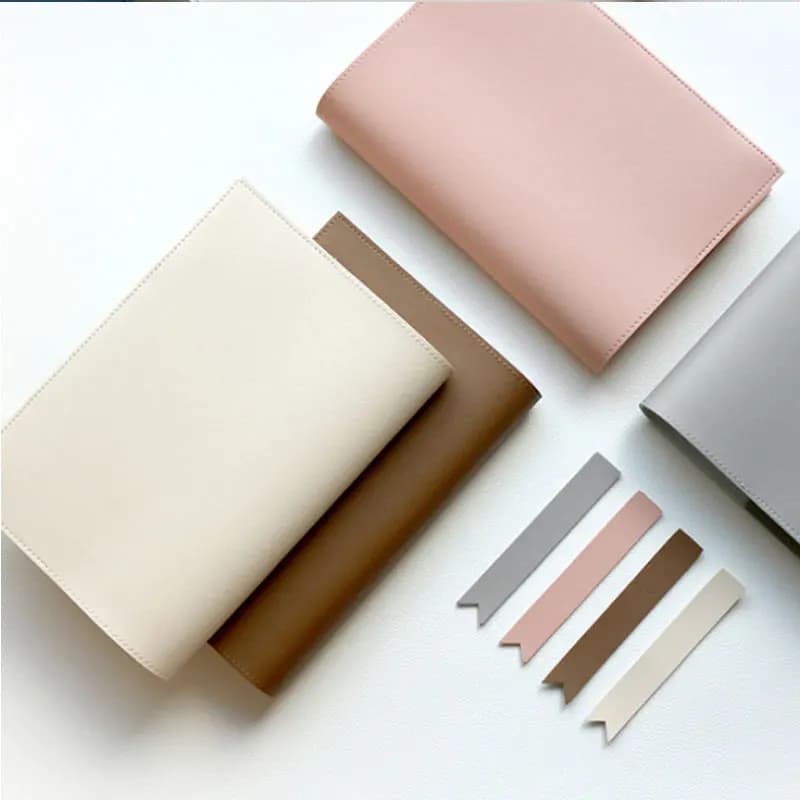 Personalized Custom Pu Leather Book Cover Bookmark Simple Solid Color Notebook Leather Cover Replaceable Cover Home Office Use