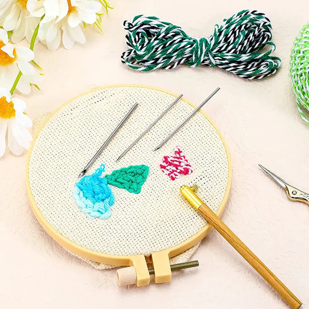 Set da 1 Pezzo per Ricamo con Ago Punzonatore in Legno e Acciaio Inossidabile, Kit Leggero Fai-da-te per Ricamo, Regalo Artigianale per Principianti, Accessori per Cucito
