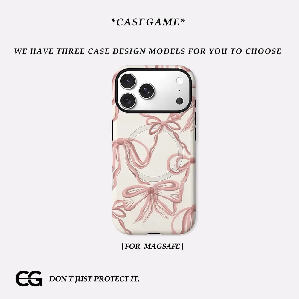 Casegame Cover Opaca Antiurto in PC Rigido con Fiocchi Rosa per iPhone 17 16 15 14 Plus 13 Pro Max Compatibile con MagSafe