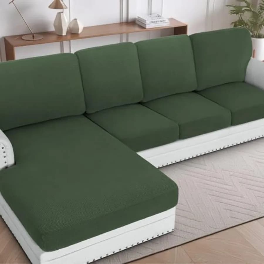 Copridivano Componibile in 4 Pezzi, Copricuscini per Divano a L, Copertura Separata per Chaise Longue, Adatta sia per la Sezione Sinistra che Destra