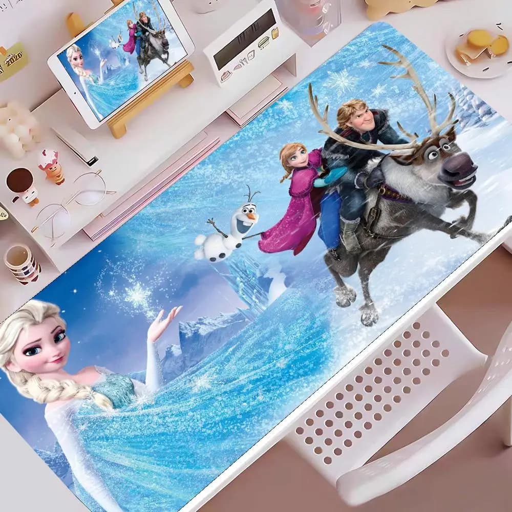 Tappetino per mouse antiscivolo per computer con stampa HD per giocatori, tappetino per mouse in pelle PU Frozen Princess Elsa, tappetino per tastiera di grandi dimensioni
