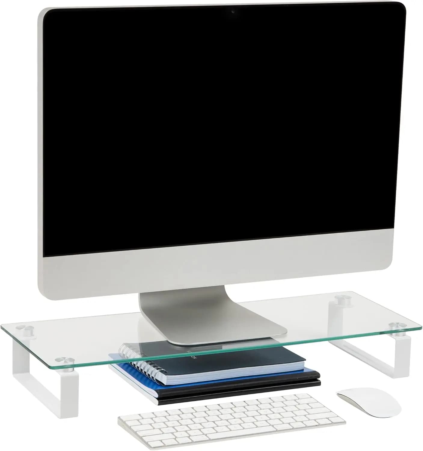 Support for monitors, contemporary, desk organizers, laptop support, office, glass, 22'L x 8,25''L x 3''H, transparent
