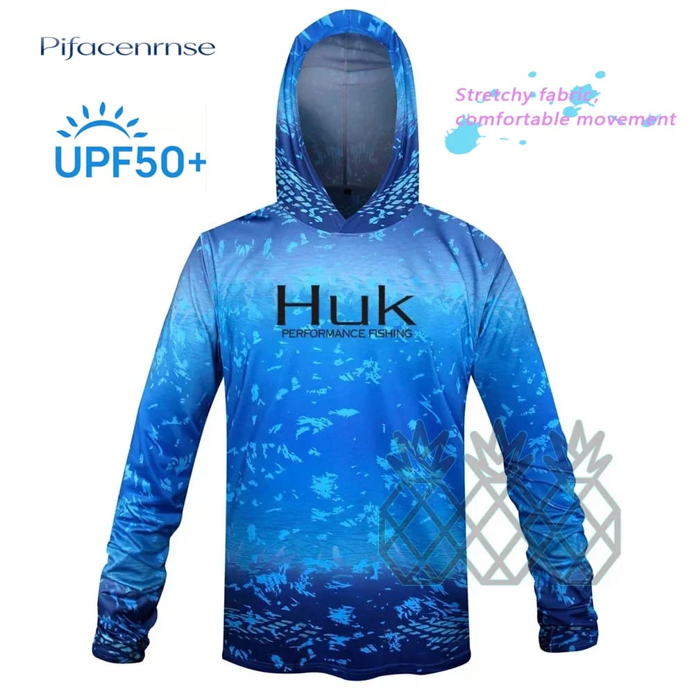 HUK Fishing Shirts Long Sleeve Hoodie Summer Sun Protection Lightweight Performance Tops Pro Anti Mosquito UPF 50+ Fishing Wear