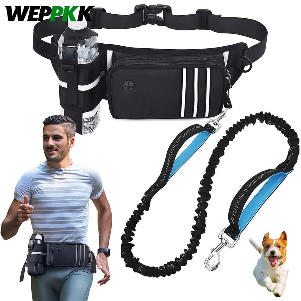 1 piece elastic waistband, dog leash for medium/large breeds, pack with racing belt with telephone, waste, treats, bottle pockets