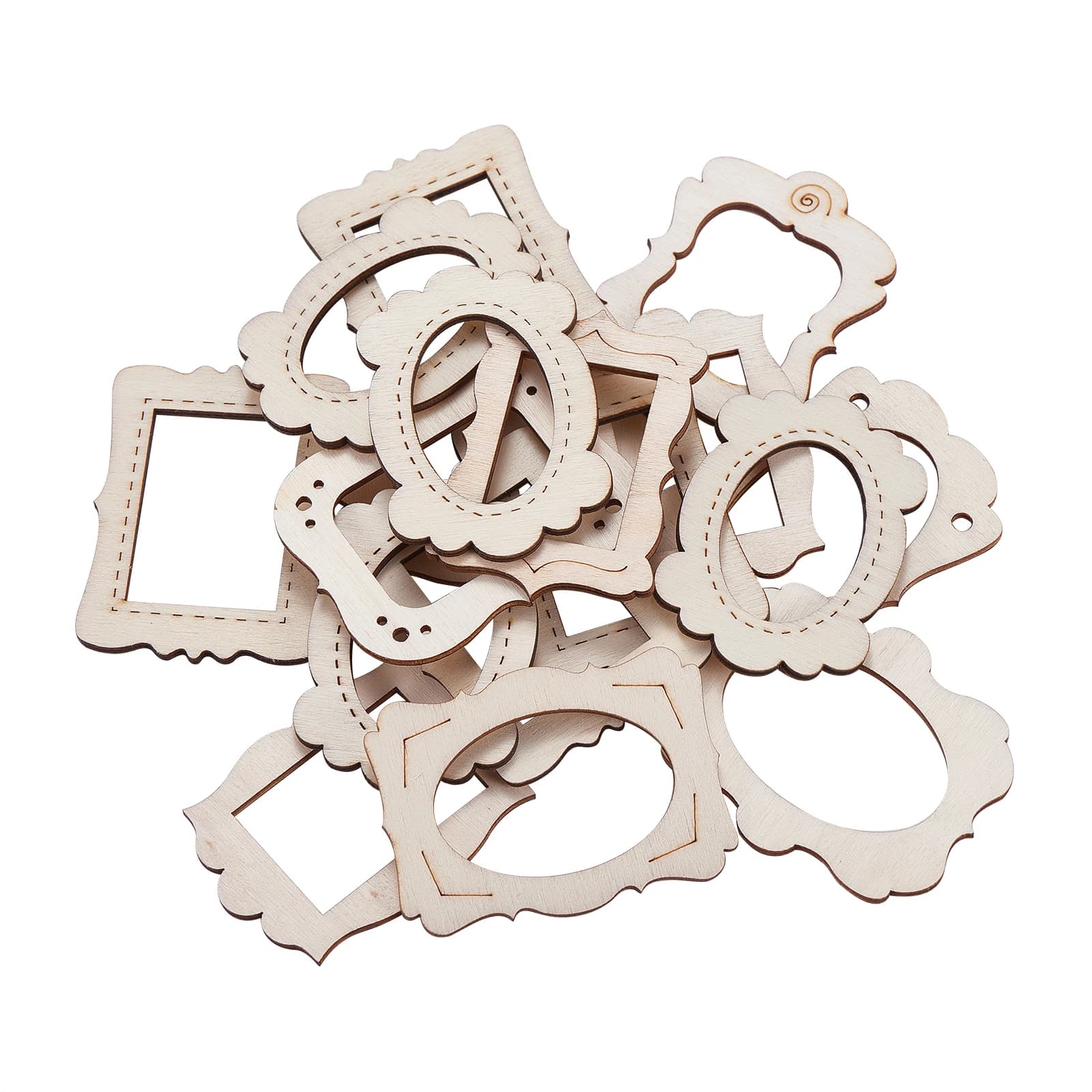 Pandahall 50Pcs random wooden frames ornaments for unfinished wooden frames for hanging decorations to Christmas tree DIY
