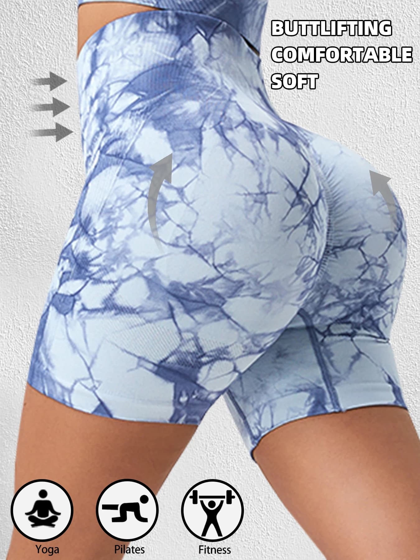 Women's tie-dye sports shorts for cycling, jogging, fitness, high waist, push-up, gym leggings, women's yoga clothing