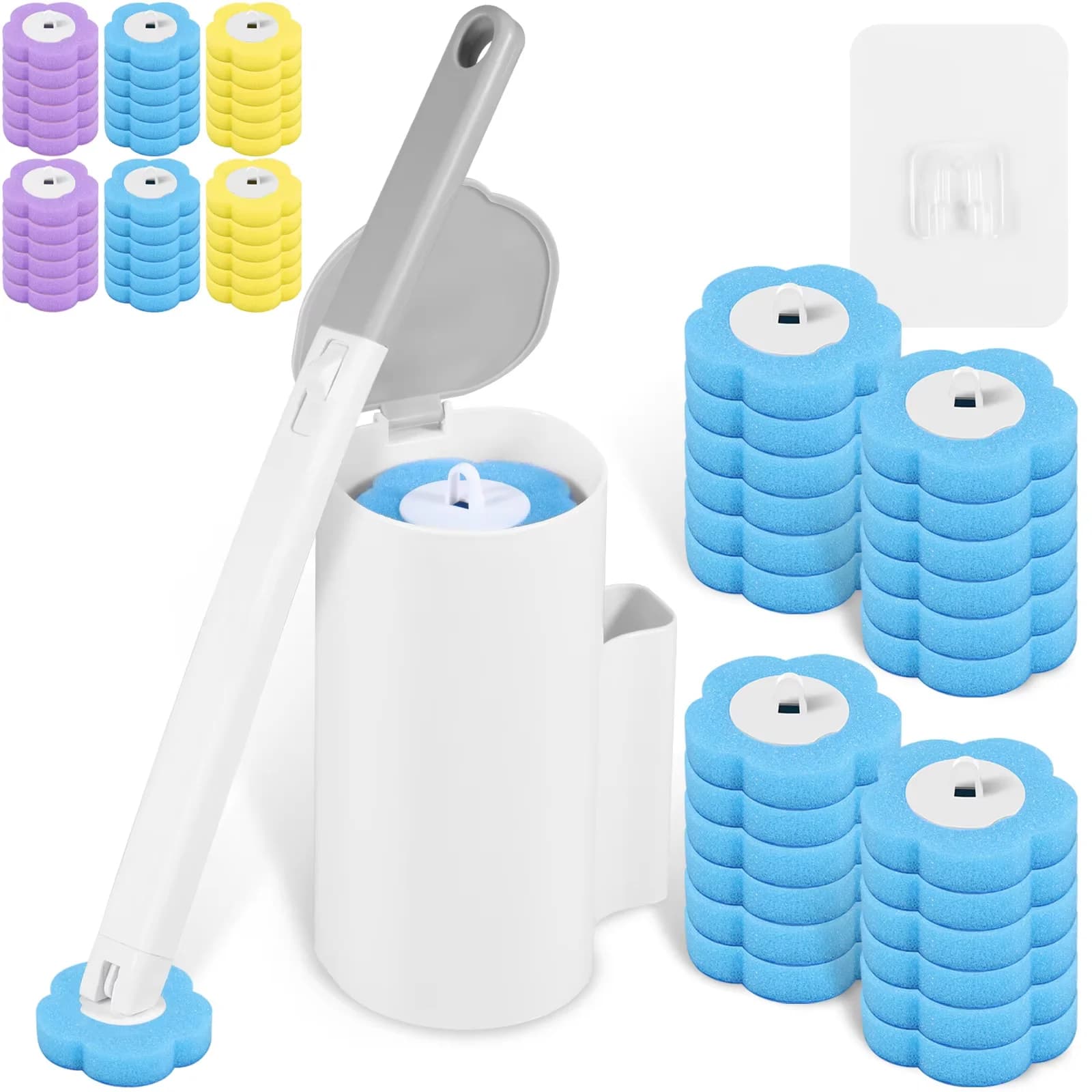 18/36 pezzi scopino per WC con kit testine di ricambio usa e getta manico lungo set di pulizia a parete accessori per il bagno di casa