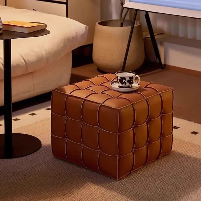 Design Home Sofa Leather Stool Leather Square Stool Leather Block Light Luxury Home Living Room Foot Shoe Stool