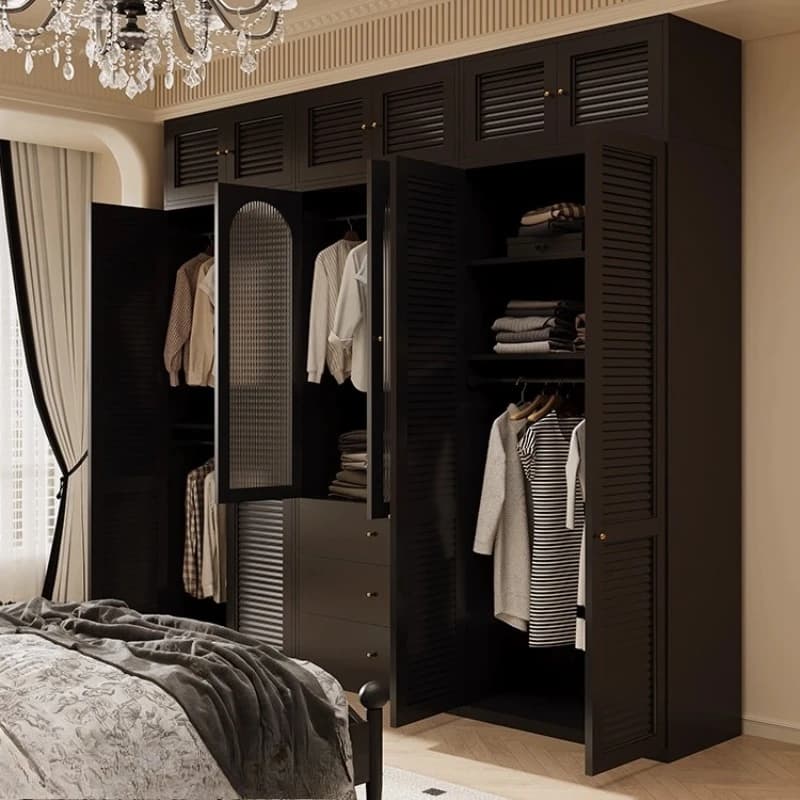 Black Glass Door Wardrobe Closet Storage Bedroom Clothes Closet Shelves Organizer Clothing Cupboard Cabinet Guarda Roupa Casal