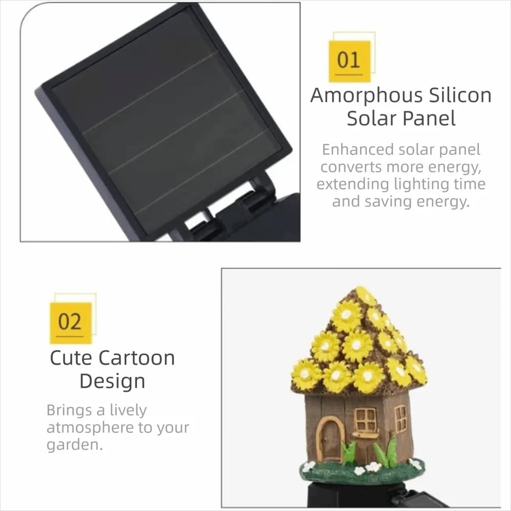 Luce Solare LED da Giardino Multiuso in Resina, Design Impermeabile, Casetta delle Fate in Miniatura, Casa a Forma di Fungo