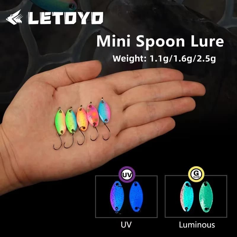 LETOYO 1.1/1.6/2.5g Mini Cucchiaio Richiamo Glow UV Esca Esca Artificiale Richiamo Duro Pesce Persico Esca Cucchiaio Richiamo di Pesca Area trota coda spinner