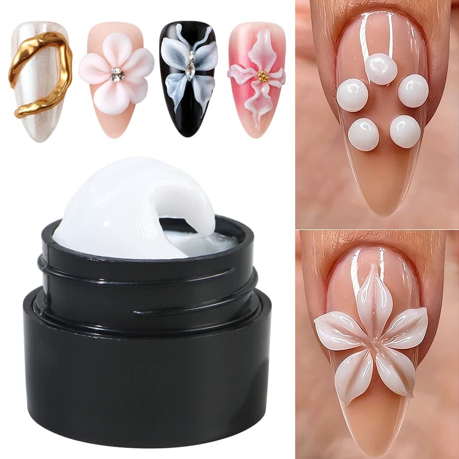 5ml Pearl White 3D Sculpting Gel for Nail Polish Non-Stick Hand Extension Gel 3D Shaping Carving Flower Gel DIY Nail Art Decor