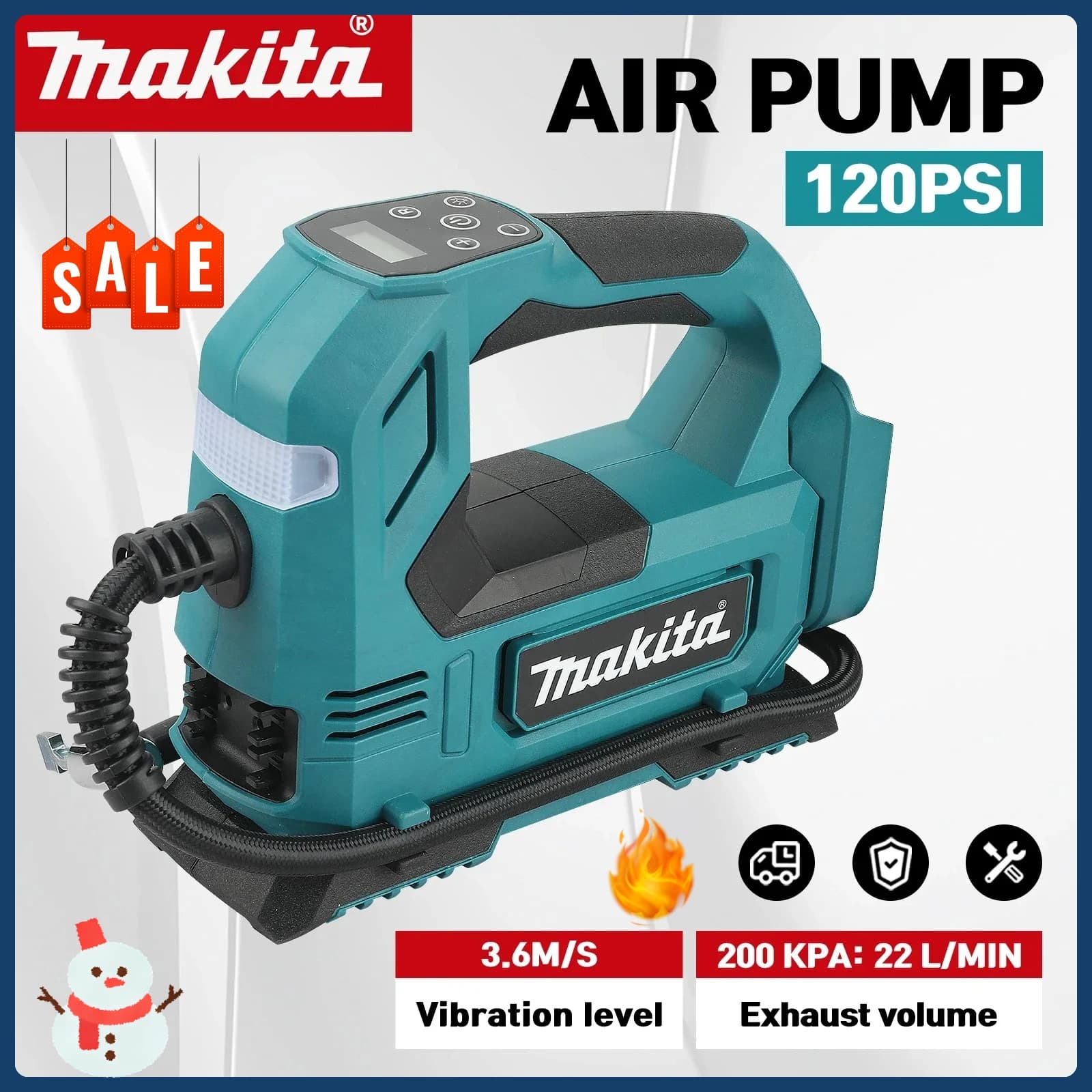 Gonfiatore cordless mobile agli ioni di litio Makita18V: gonfiatore portatile per pneumatici con display digitale per auto e motocicli