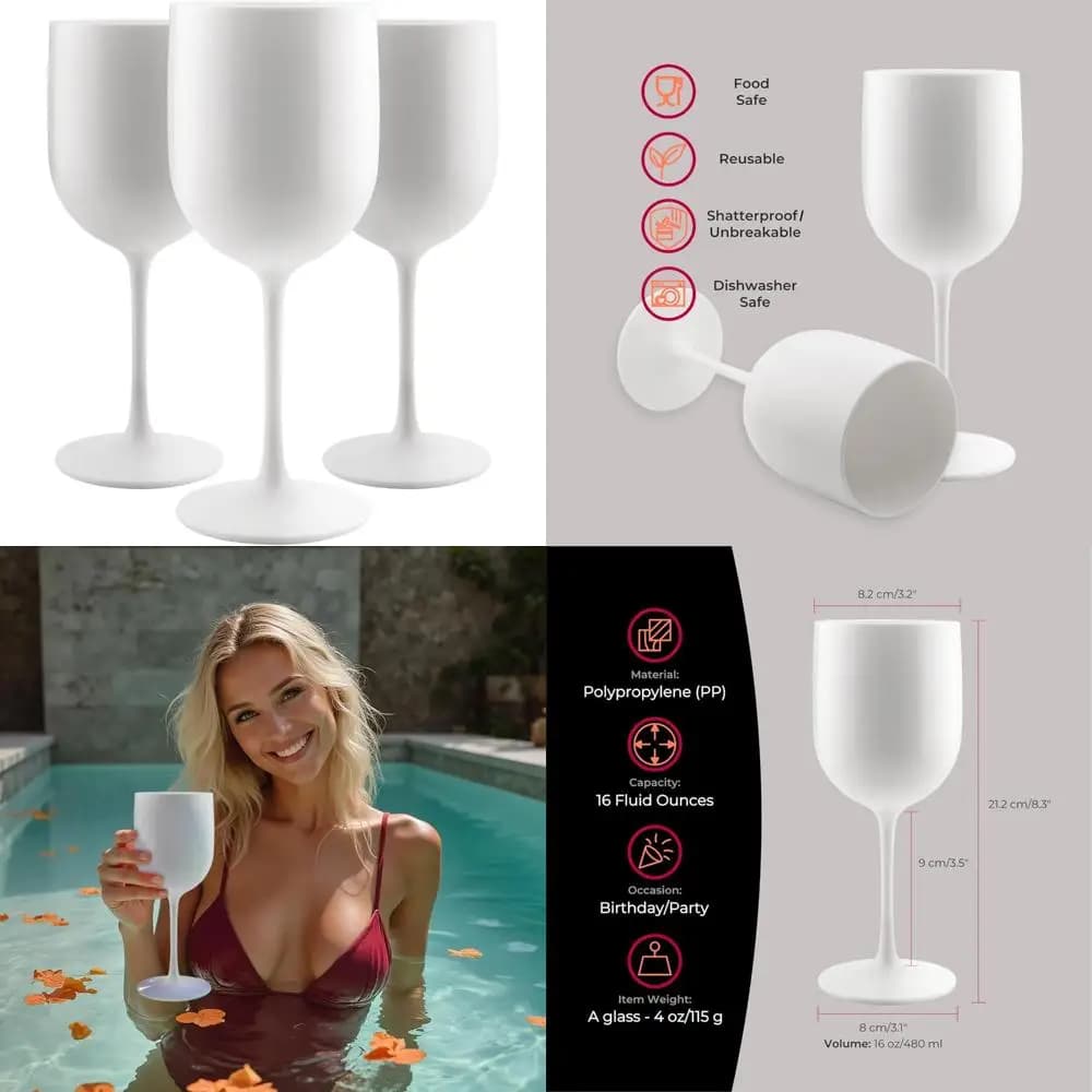 Bicchieri da vino con gambo in plastica: infrangibili, riutilizzabili, adatti ai alimenti, lavabili in lavastoviglie, ideali per compleanni e feste
