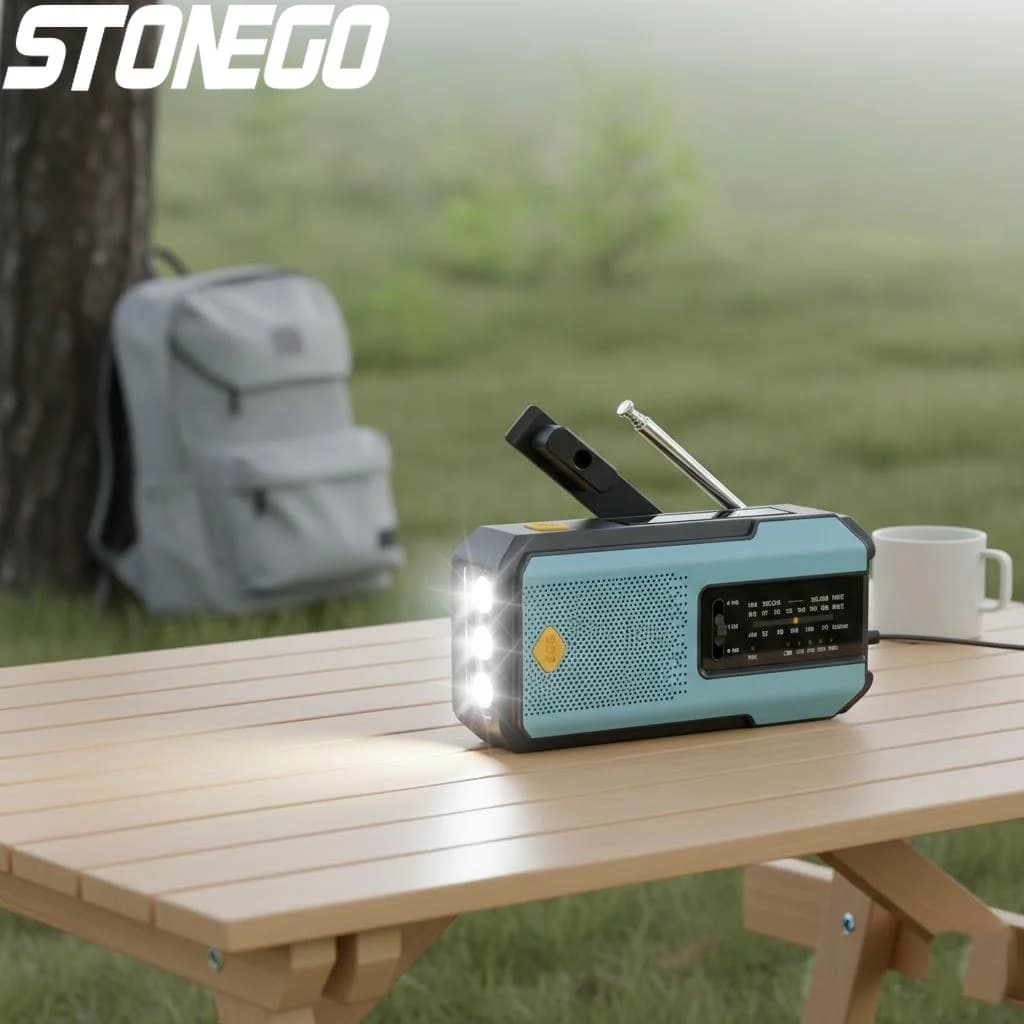 Radio Solare di Emergenza con Manovella, Ricevitore Portatile, Torcia LED, Luce di Lettura con Allarme SOS, Power Bank da 2000mAh