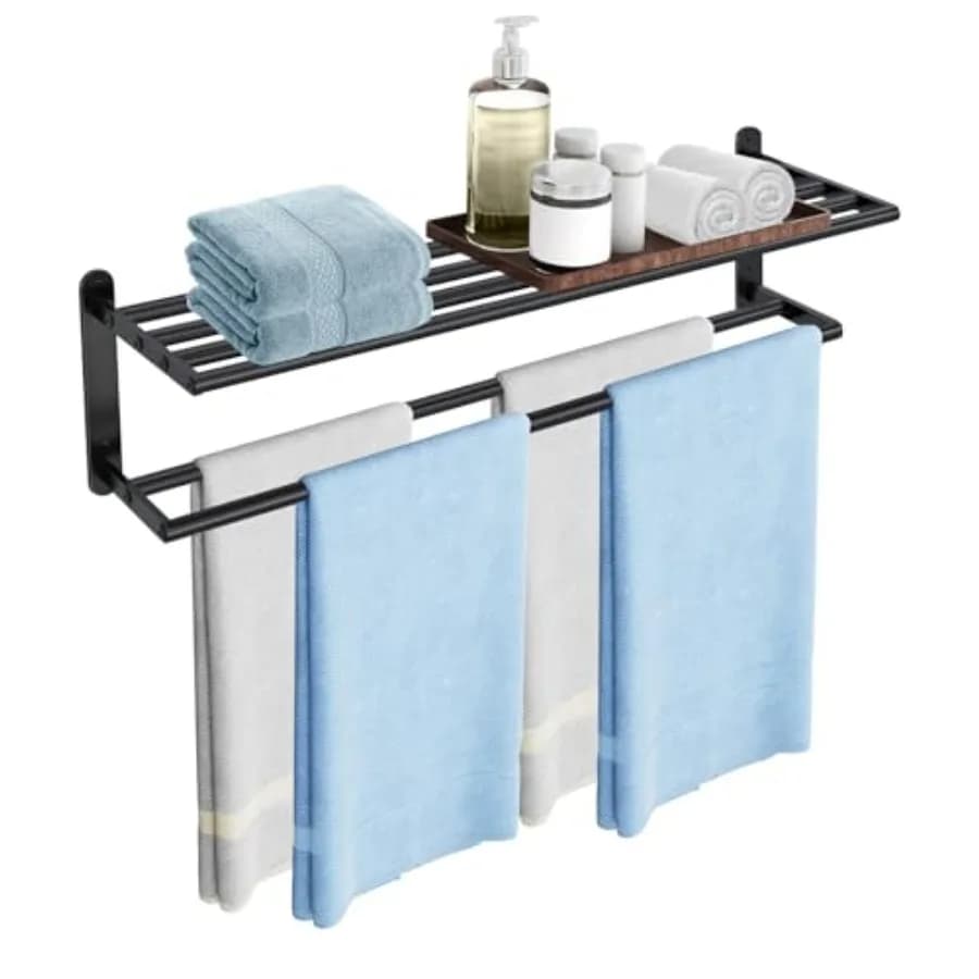 Portasciugamani Doppio per Bagno con Mensola, Portasciugamani in Acciaio Inossidabile con Doppia Barra e Ripiano