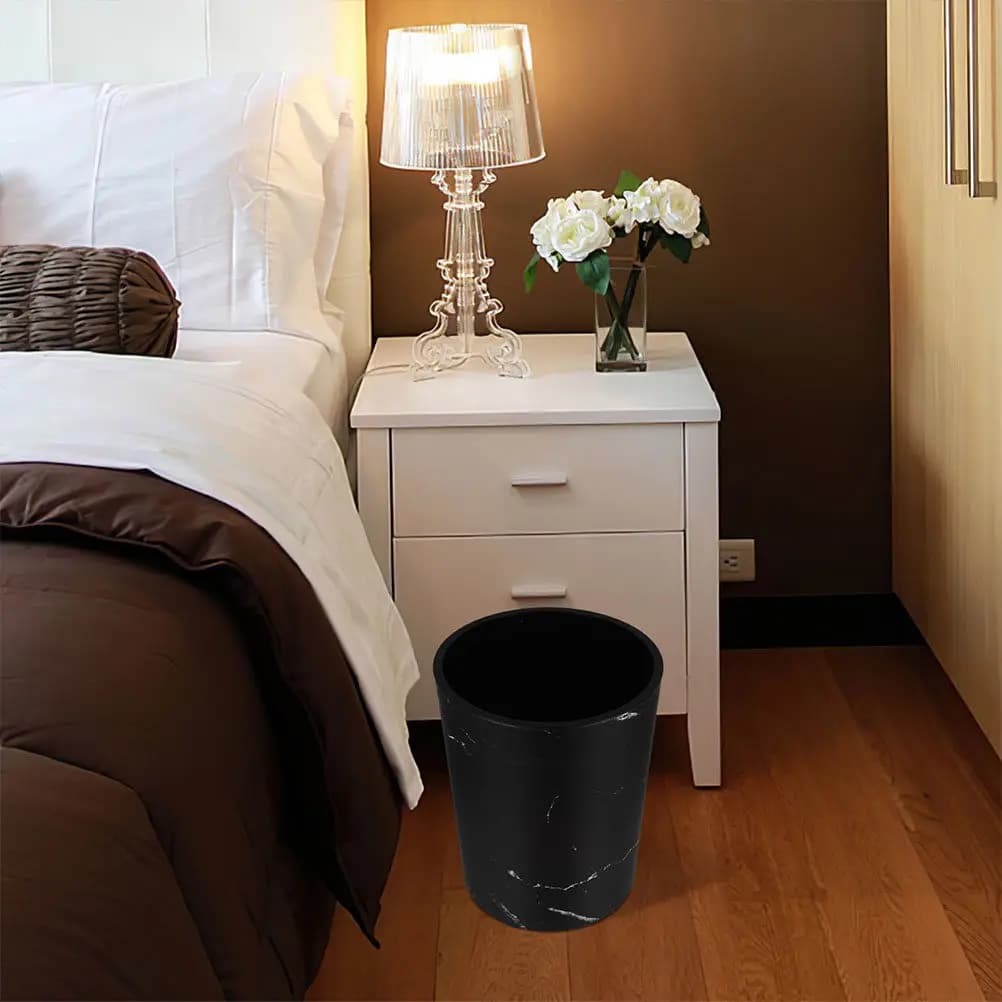 Large Capacity Marble Pattern Trash Can Press Ring Plastic Wastebin for Home Office Bathroom Stylish Kitchen Bedroom Waste