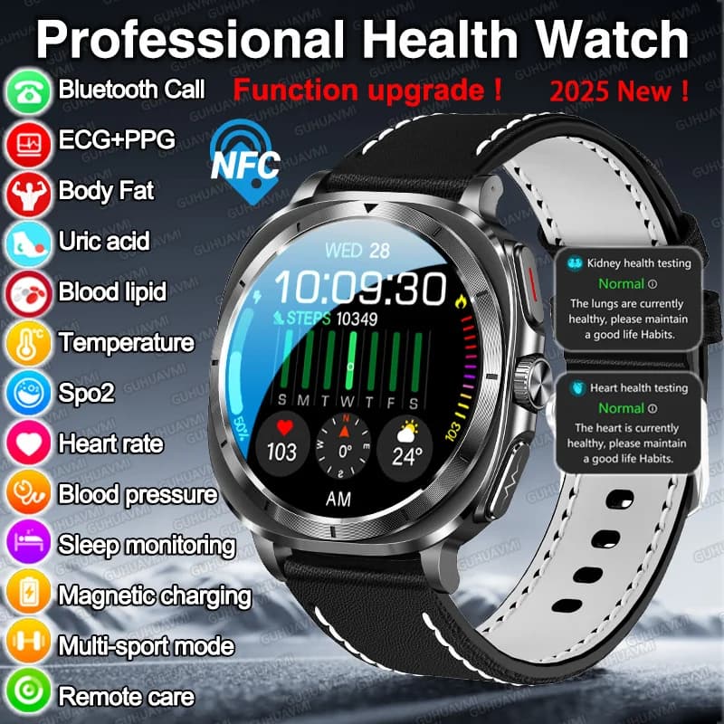 2025 New ECG Smart Watch Man High Voltage Risk Assessment Precise Uric Acid Lipidi Heart Rate SmartWatch Elder Man Health Bracelet