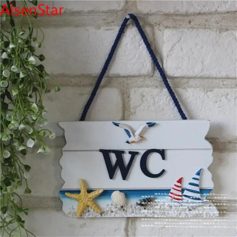 Targa Decorativa in Stile Mediterraneo, Insegna Creativa in Legno per Porta del Bagno, Bar, Caffetteria, Casa