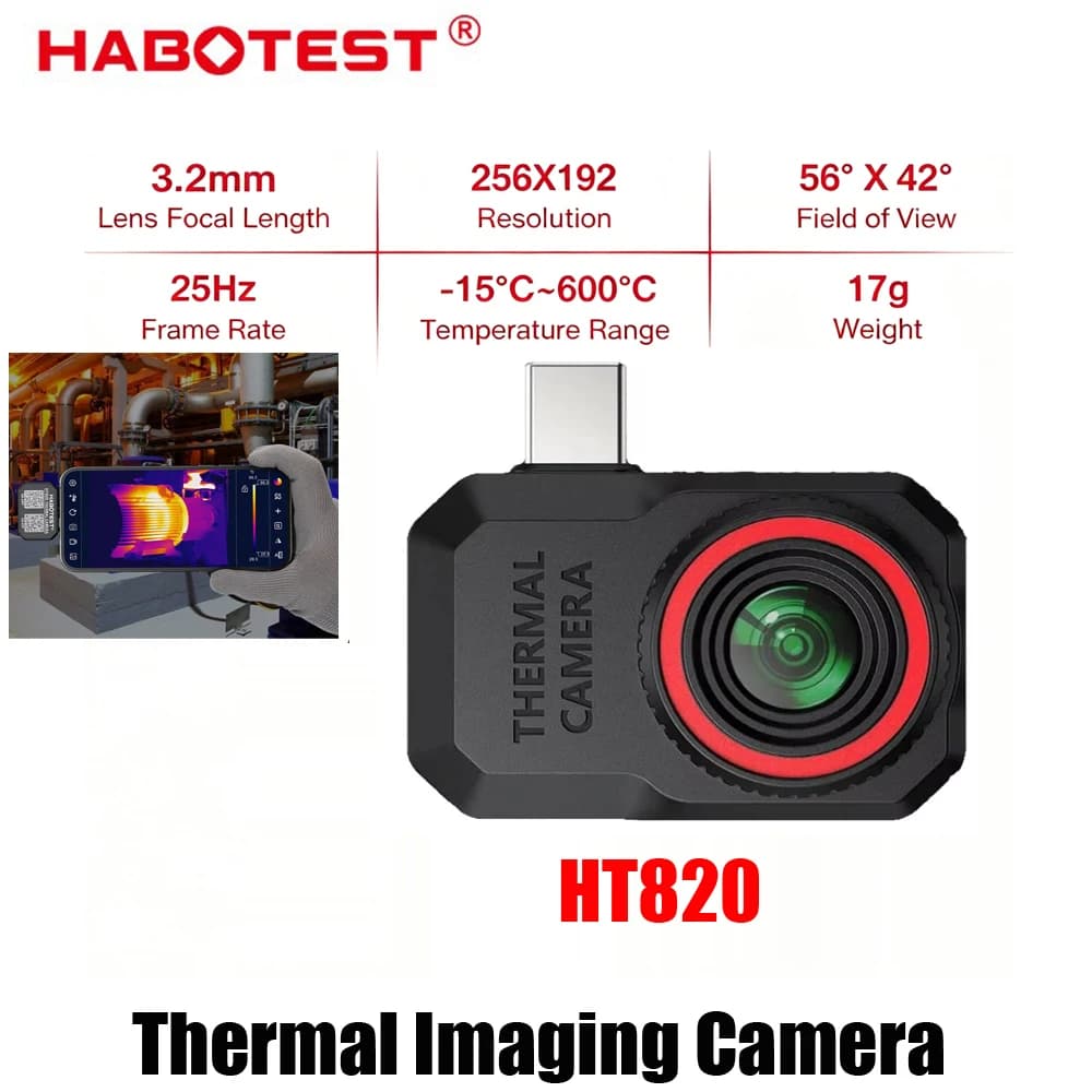 Nuova Termocamera per Smartphone HABOTEST HT820 2026 - Risoluzione 256x192, Frequenza di Aggiornamento 25Hz per Android -15~600°C ℃ Tipo-C