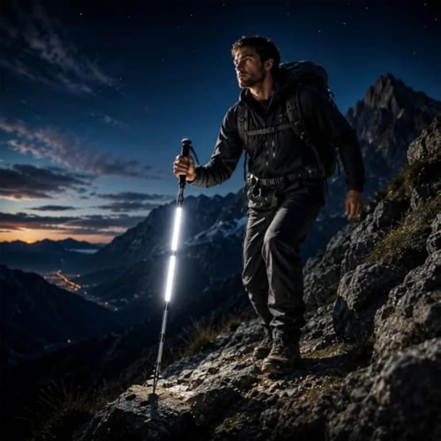 12-in-1 LED Walking Stick with Light, 7-Section Adjustable Hiking Pole Up to 48in, Collapsible Trekking Pole for Camping Night
