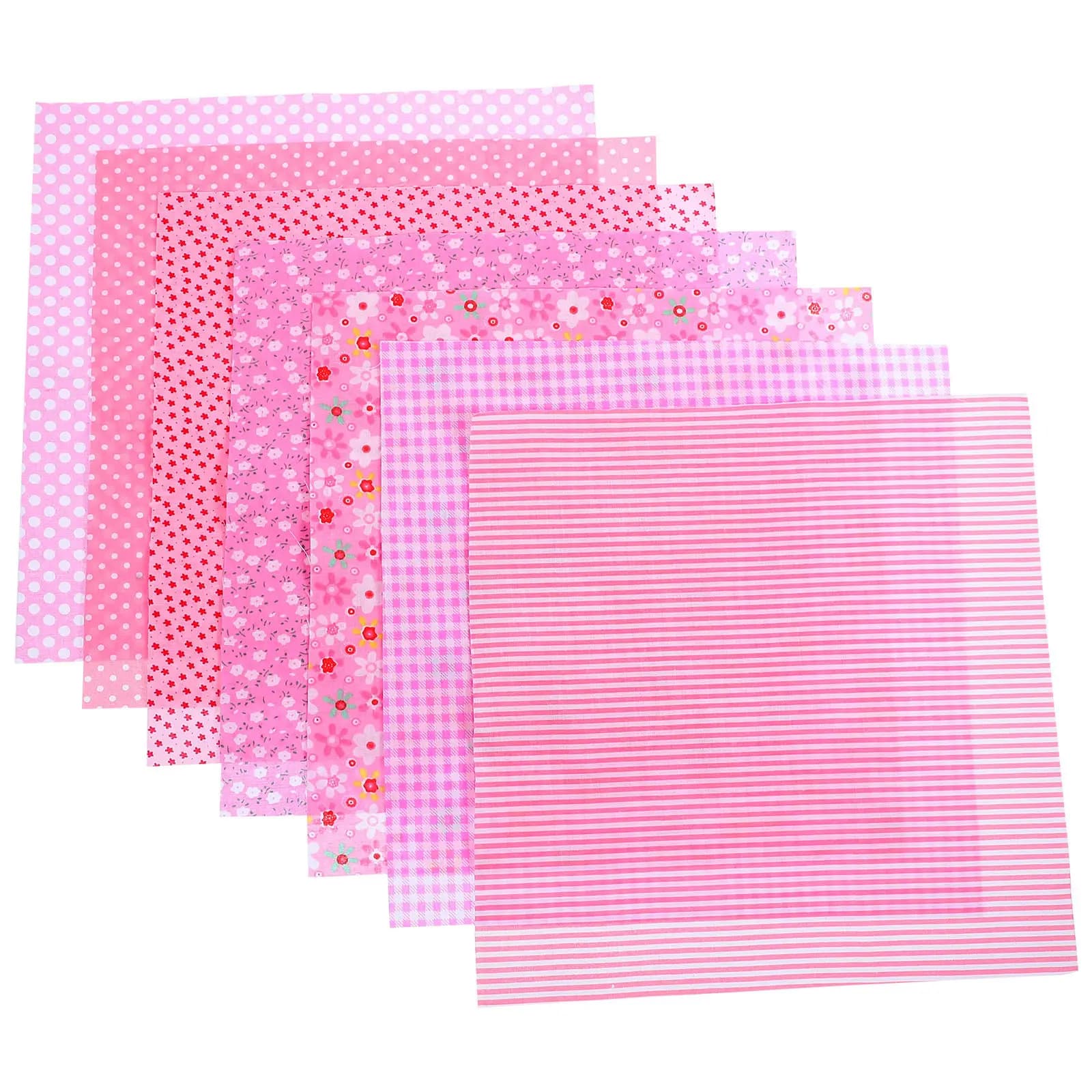 Set di 7 Tessuti in Cotone Twill con Motivi Floreali Stampati, per Cucito e Artigianato, Rosa, per Quilting, Patchwork, Decorazioni per la Casa, Runner da Tavola, Cuscini