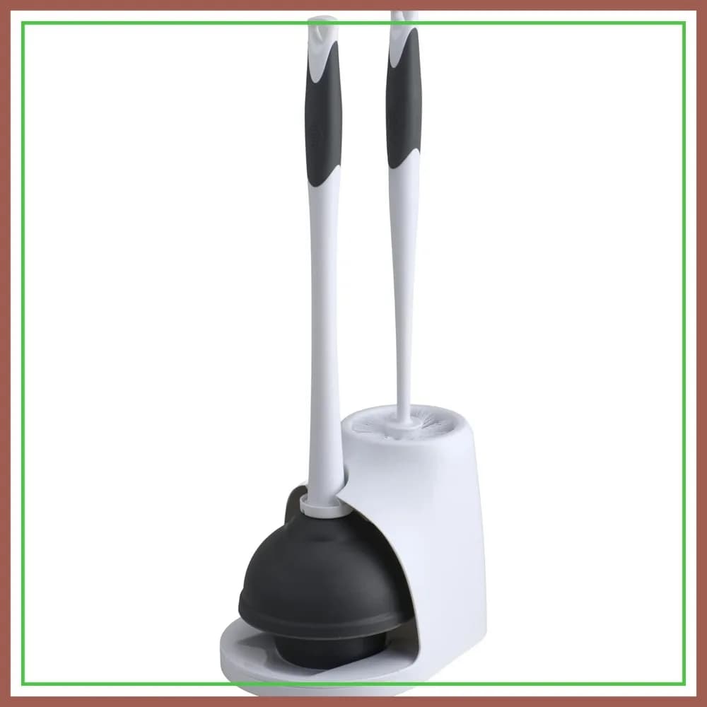 Set di sturalavandini e spazzole per WC con supporto e contenitore per la pulizia del bagno e lo sblocco degli orinatoi, bianco e grigio