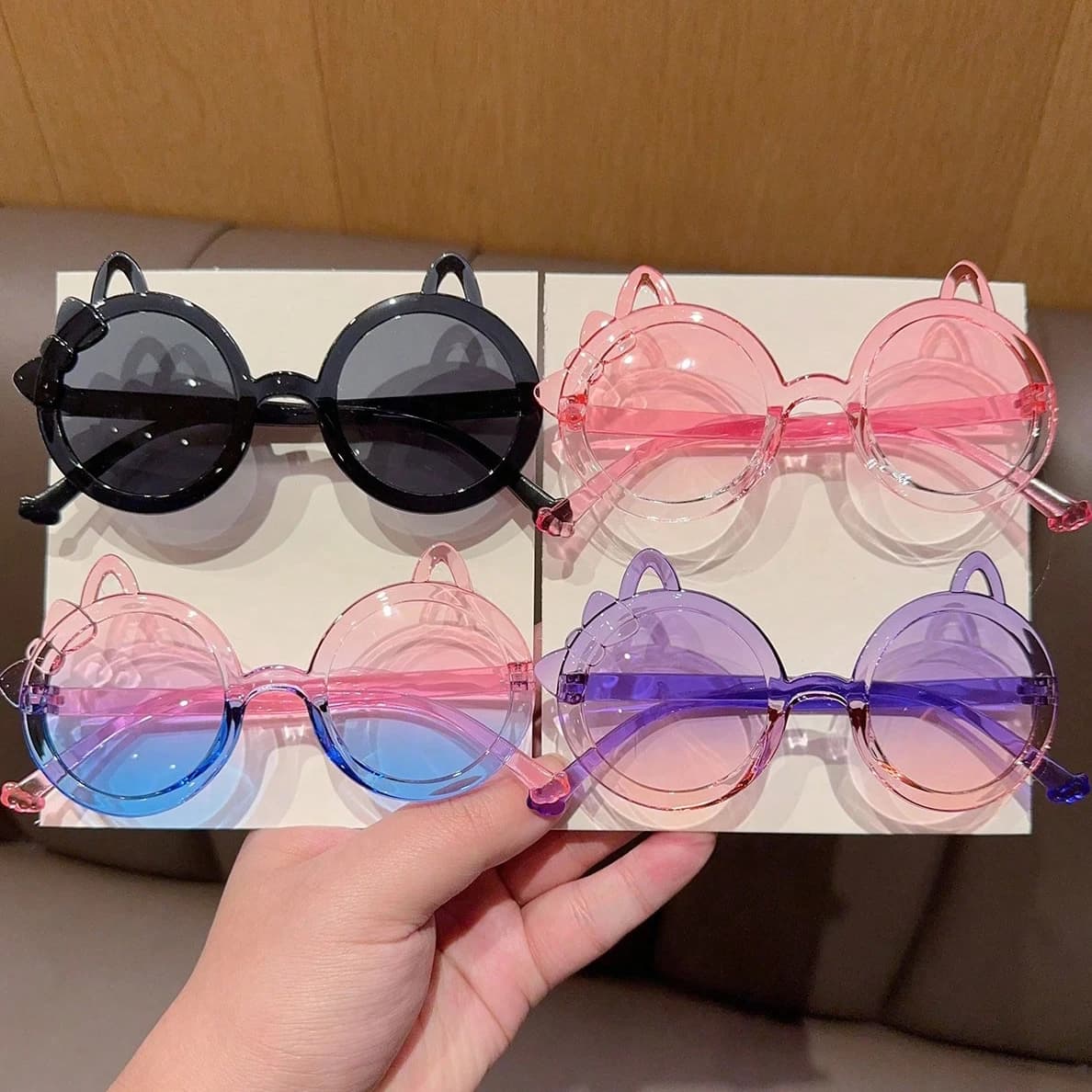 2/4 Pz 2025 Newest Cute Fashion Gradient Hollow Cat Ear Bowknot Fashion Glasses Protection Glasses, Single Paper Show, Don't Send