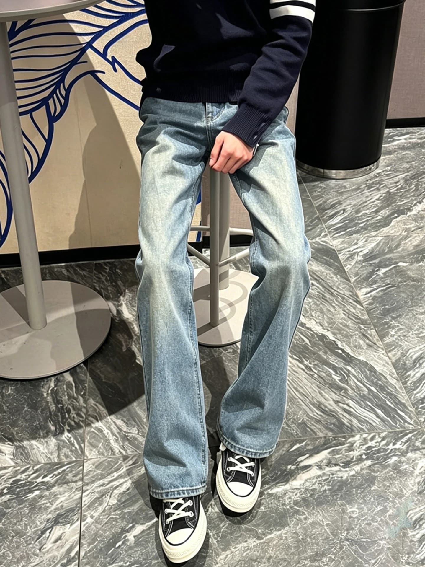 Vibe High Waist Straight Leg Men's Jeans Retro American Style Slimming Stretchy Summer Trendy Streetwear Cotton Polyester Blend