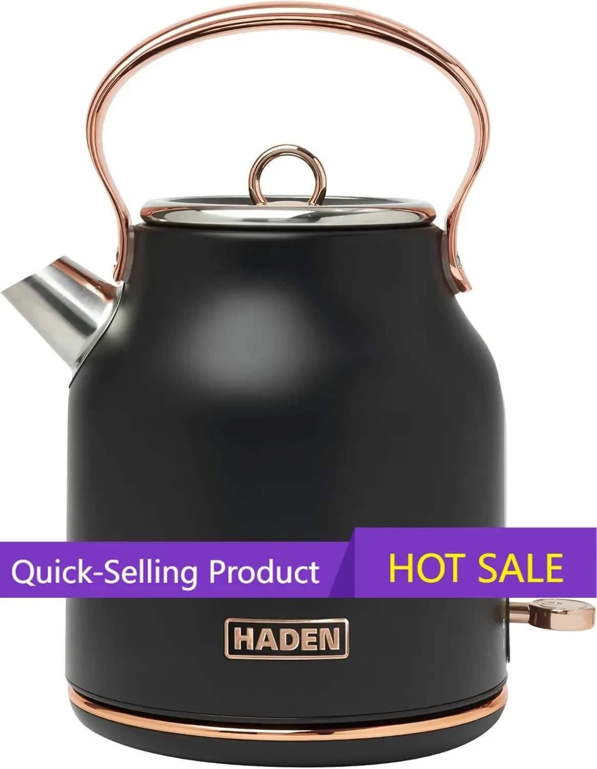 Heritage 1.7 Liter Stainless Steel Electric Kettle, Hot Water Tea Kettle with 360-Degree Base and Auto Shutoff, Black & Copper