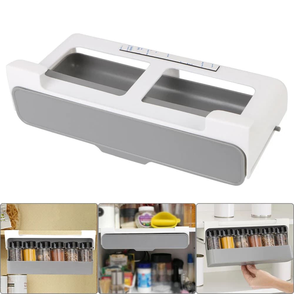 Portabottiglie per spezie Portaoggetti per forniture da cucina sotto il cassetto della scrivania Portabottiglie per condimenti autoadesivo nascosto
