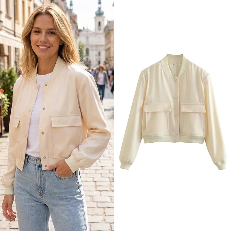 Willshela Moda Donna Solid Bomber Giubbotti Cappotto con tasche Scollo a V Monopetto Maniche lunghe Donna Chic Lady Outfits