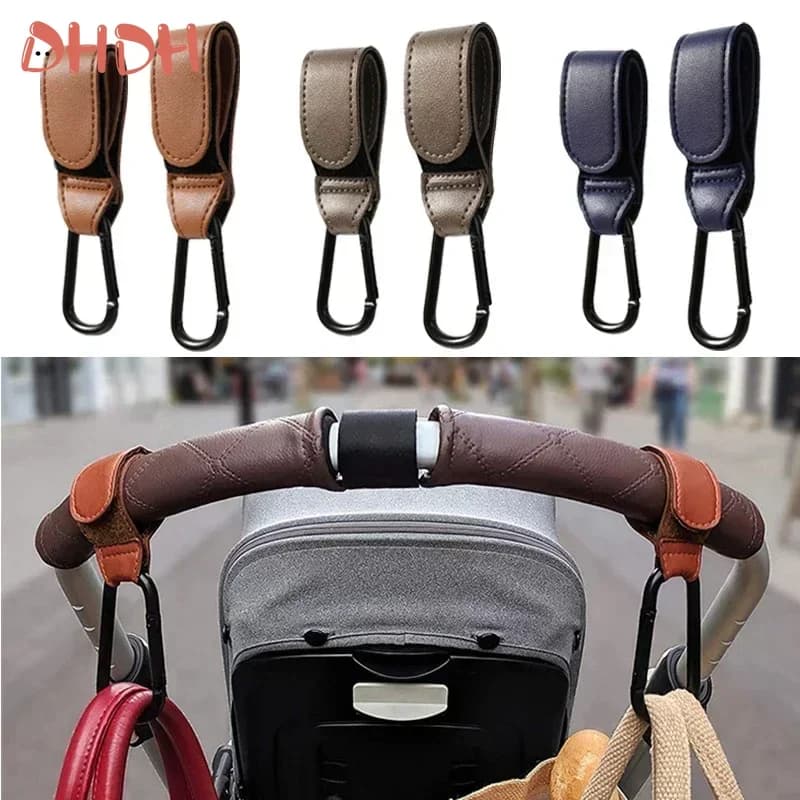 Gancio per passeggino in pelle da 2 pezzi Ganci per carrello regolabili in PU Gancio per borsa per pannolini Organizzatore per carrozzina Accessori da viaggio per mamme e bambini