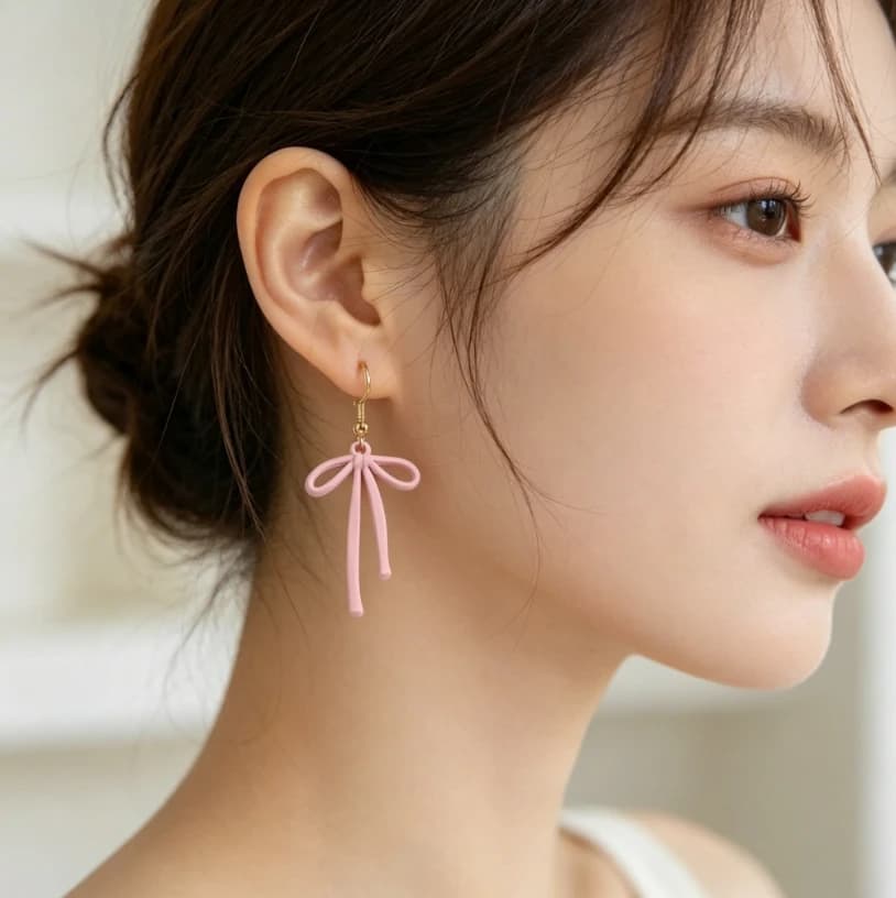 Elegant Matte Pink Bowknot Dangle Earrings, Chic Ribbon Design with Gold Hooks, Fashionable Versatile Jewelry for Daily Wear & Gifting