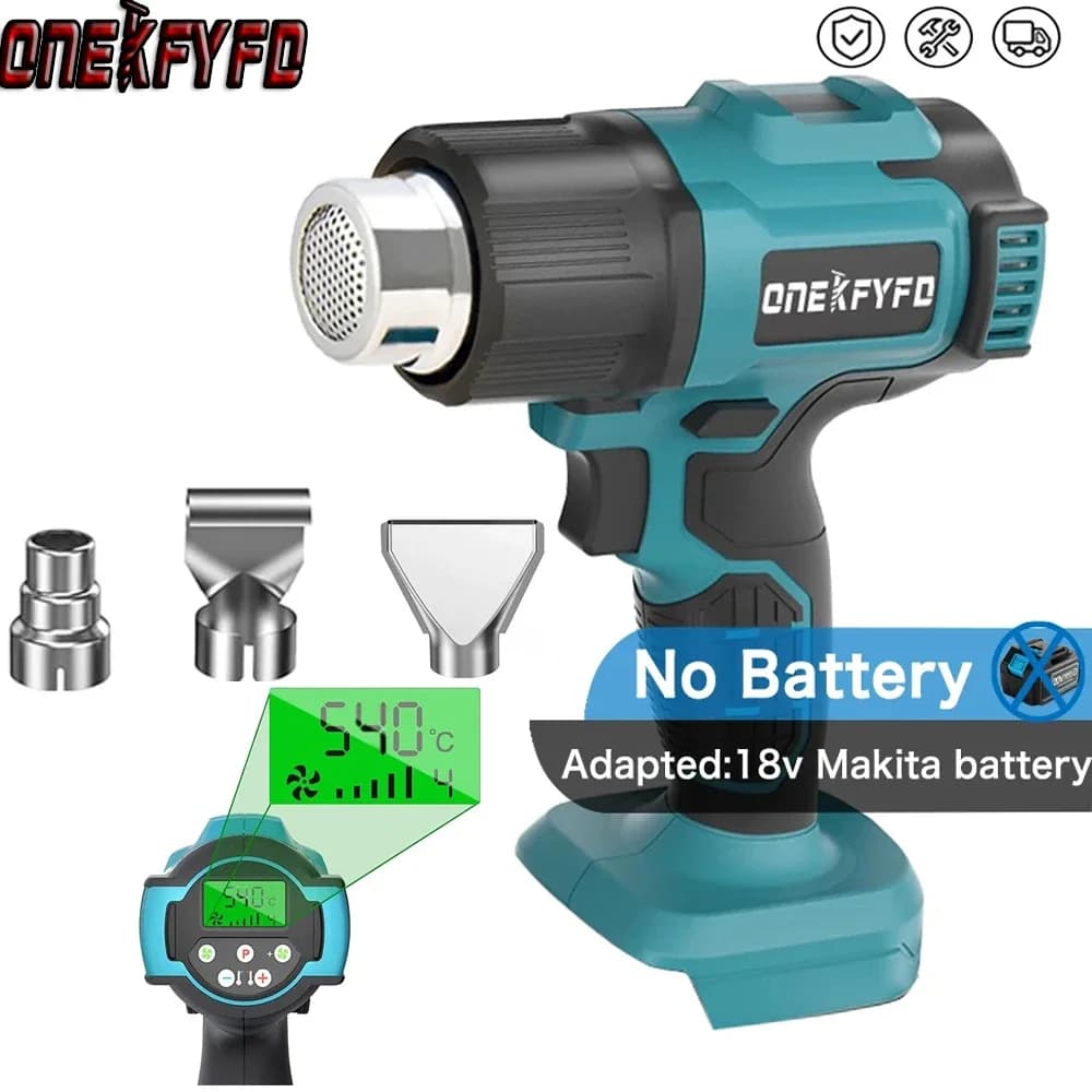540 ℃ Pistola termica portatile senza fili con macchina ad aria calda elettrica, temperature regolabili con 3 ugelli adatti per batteria Makita 18V